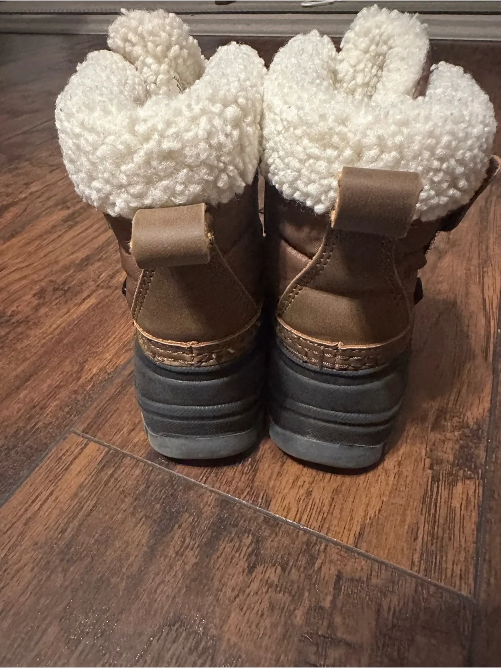 Kids Brown Winter Snow Boots with Cream Sherpa Cuff